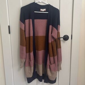 Pink Rose Colorblock Cardigan Sweater